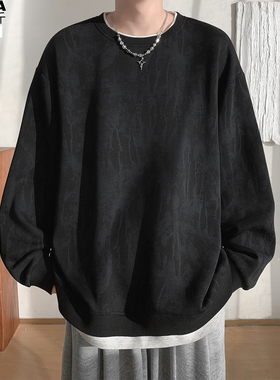 开衩假两件扎染卫衣男加肥大码潮胖宽松长袖T恤秋装外套港式420g