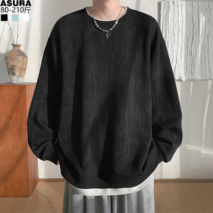 外套港式 T恤秋装 420g 潮胖宽松长袖 开衩假两件扎染卫衣男加肥大码