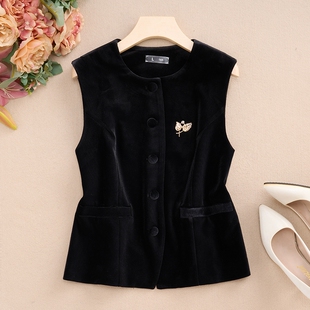 金丝绒马夹女套装2025春秋新款短款无袖小香风宽松大码坎肩外套潮