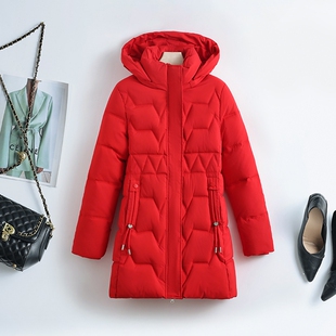 修身 中长款 收腰百搭棉袄外套潮 新款 可拆卸帽子棉衣棉服女今年冬季