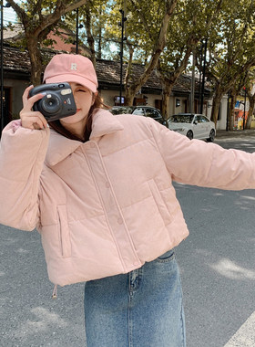 短款小个子条绒面包服棉衣女