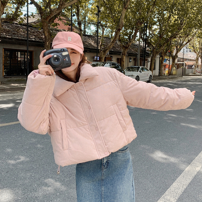 短款小个子条绒面包服棉衣女