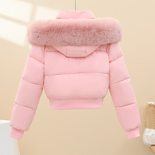 加绒可拆卸帽子大毛领短款小个子棉衣棉服女今年冬季新款宽松棉袄
