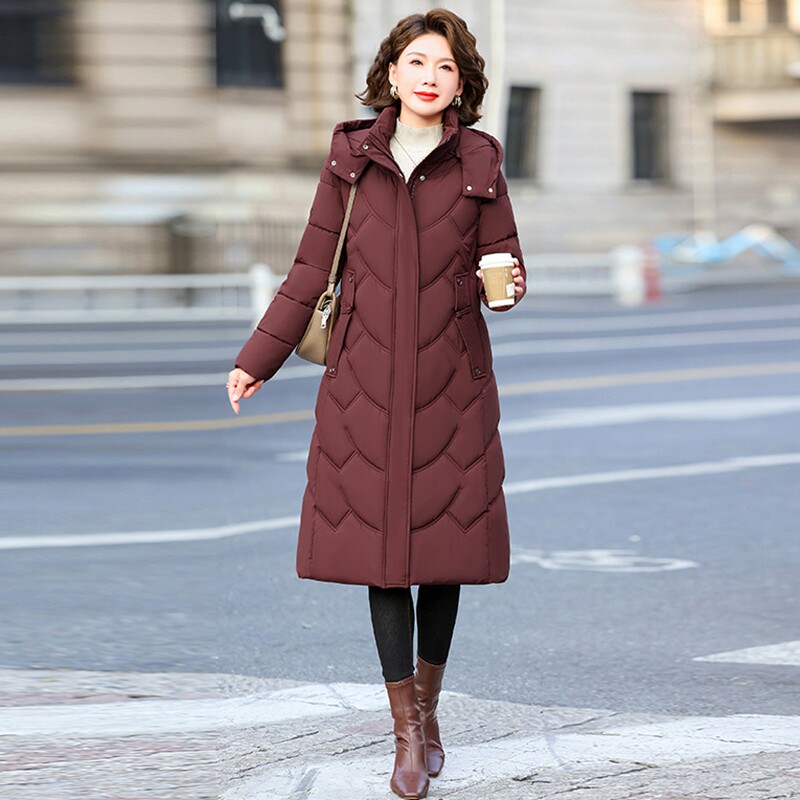 可拆帽修身收腰时尚妈妈装棉衣棉服女今年冬季新款中长款过膝棉袄