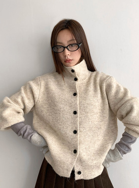 AMBOSC三色入百搭冬季美拉德软糯高领单排扣针织毛衣慵懒开衫外套