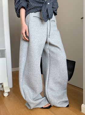 AMBOSC 韩国时髦感空气层弯刀卫裤松紧腰百搭日常显瘦系带休闲裤