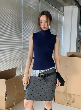 AMBOSC 休闲春季基础款腰果款性感修身针织衫短款高领无袖毛衣女