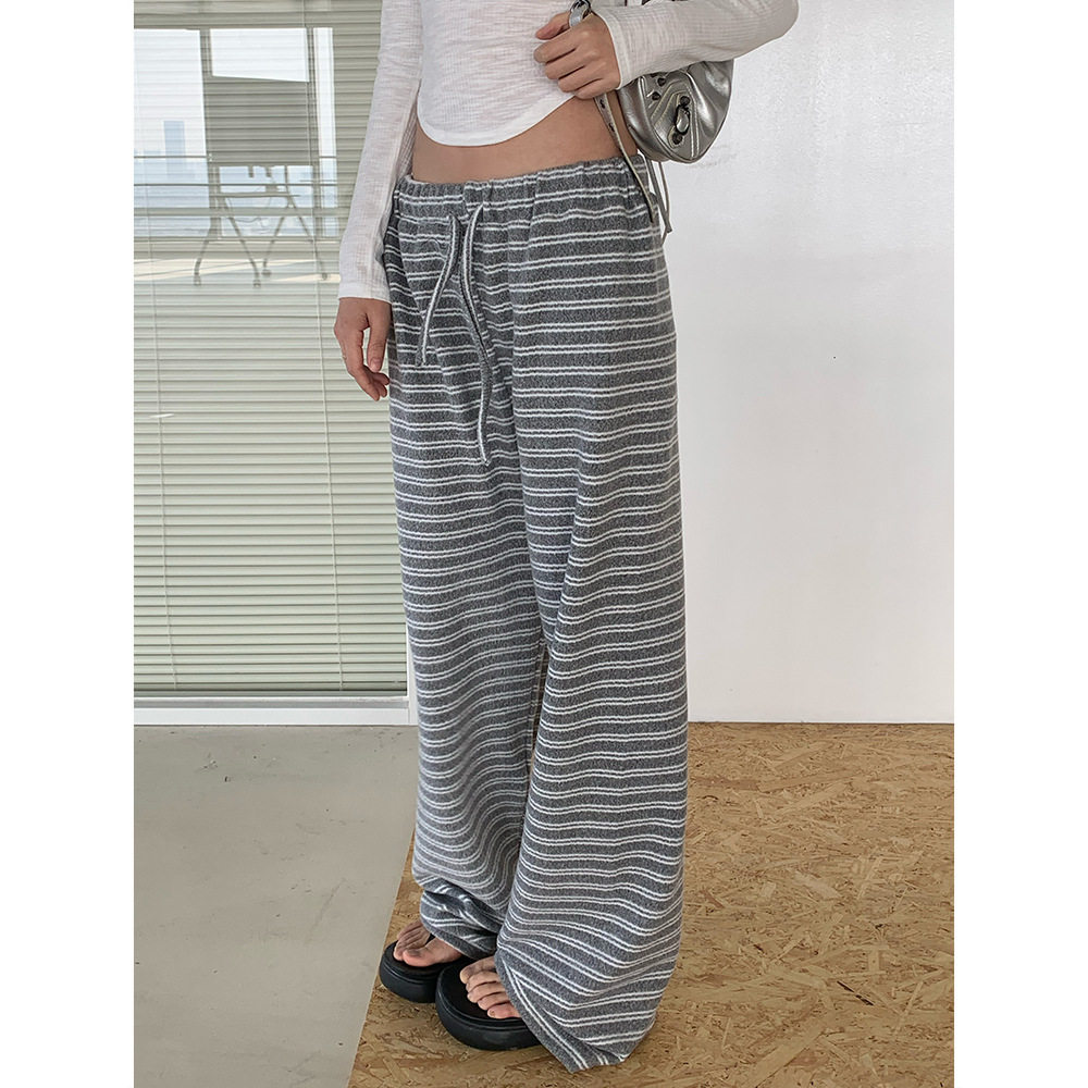 AMBOSC韩国春季减压条纹抽绳百搭休闲直筒宽松长裤舒适慵懒居家裤