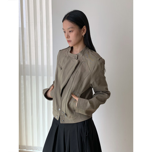 AMBOSC复古工装立领夹克女