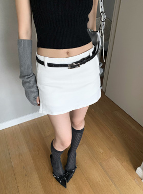 AMBOSC 韩国休闲辣妹心机侧边开叉防走光水洗牛仔半身裙a字短裙女
