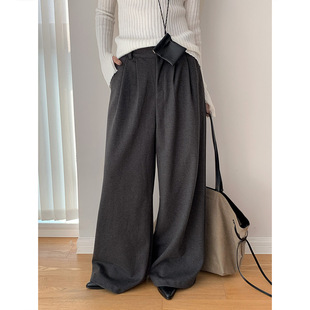 女 百搭宽松阔腿直筒长裤 AMBOSC掌柜自留款 垂感慵懒保暖毛呢休闲裤