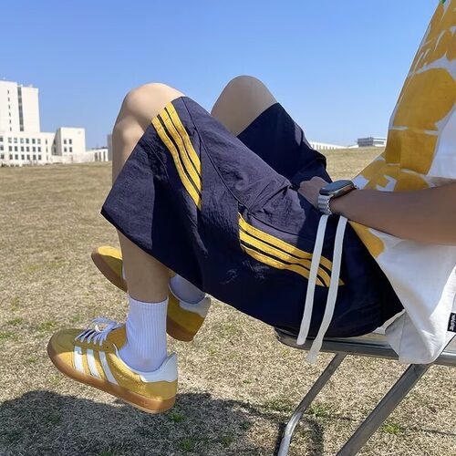 条纹速干短裤男夏季薄款篮球运动休闲中裤美式宽松沙滩外穿五分裤