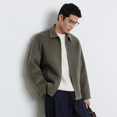 双面羊毛呢子外套男士2024秋冬季新款男装大衣短款翻领行政夹克绒