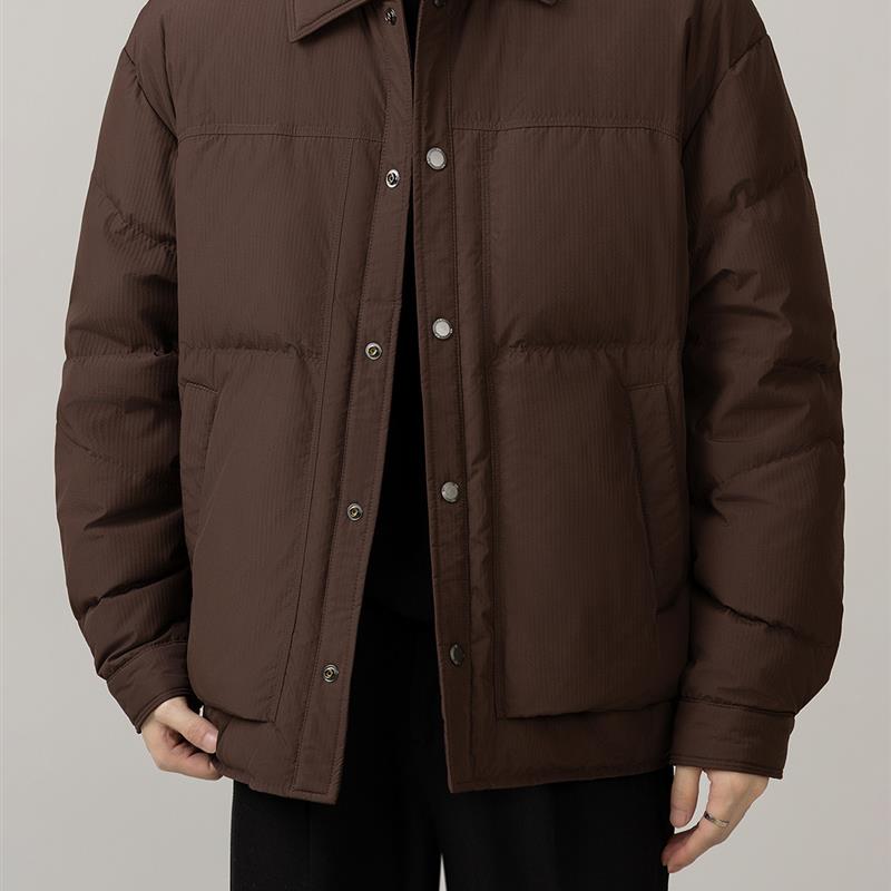 黑择明肌理感轻薄羽绒服男士25冬季新款宽松保暖休闲翻领短款外套