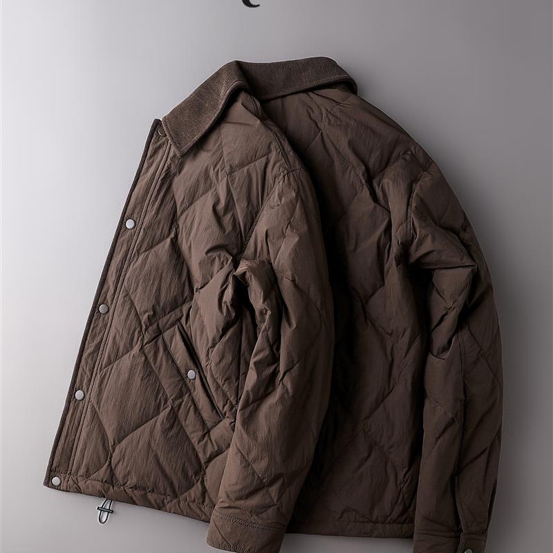90白鸭绒轻薄款羽绒服男cityboy冬季宽松夹克菱形格流行外套
