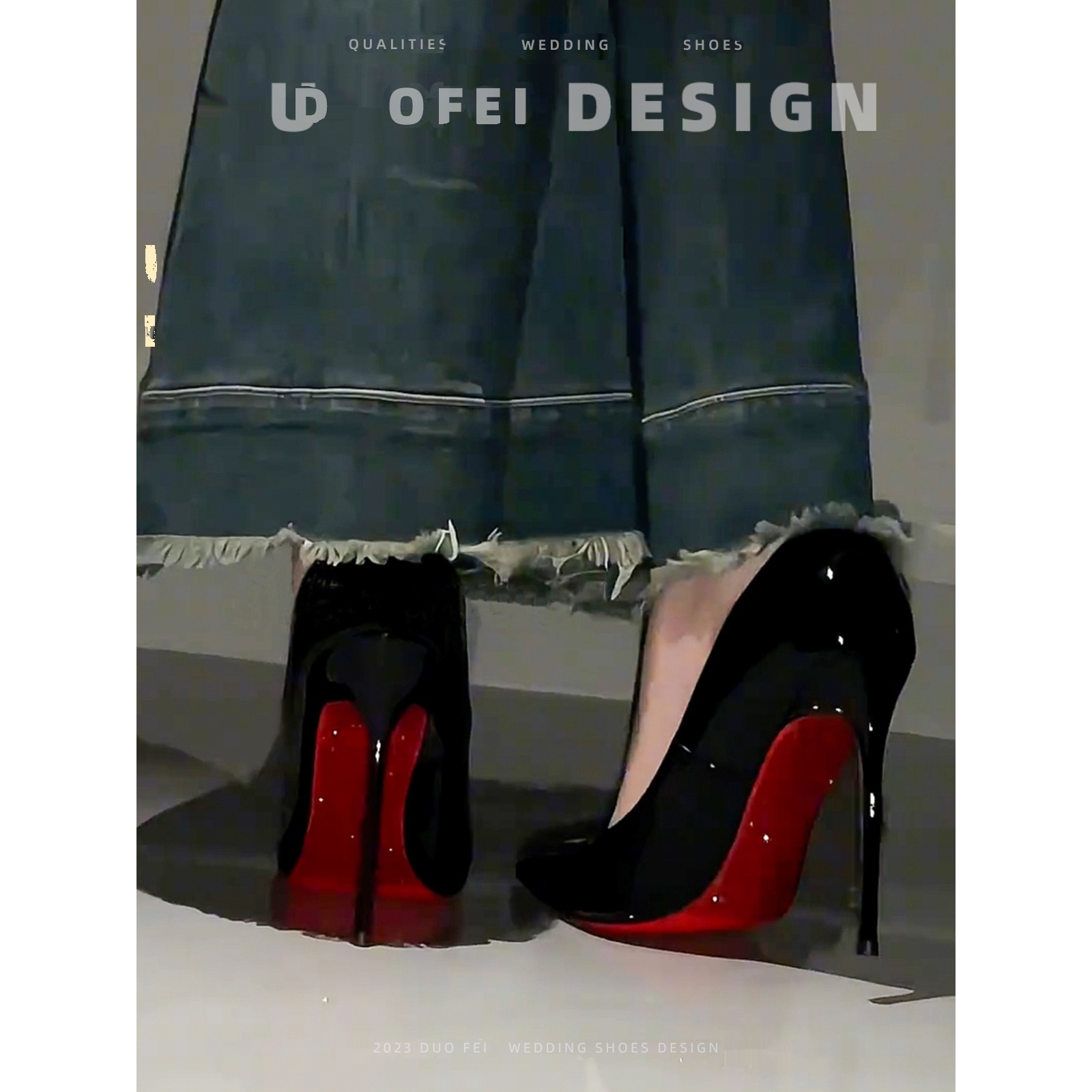 水钻红底高跟鞋女细跟春秋2024新款绝美性感婚鞋黑色漆皮尖头单鞋