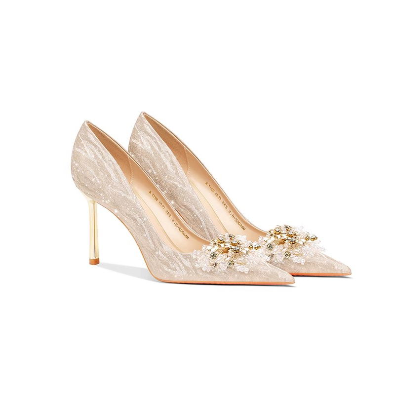 法式婚鞋禾秀婚纱两穿小码高跟鞋女2024新款不累脚结婚鞋子新娘鞋