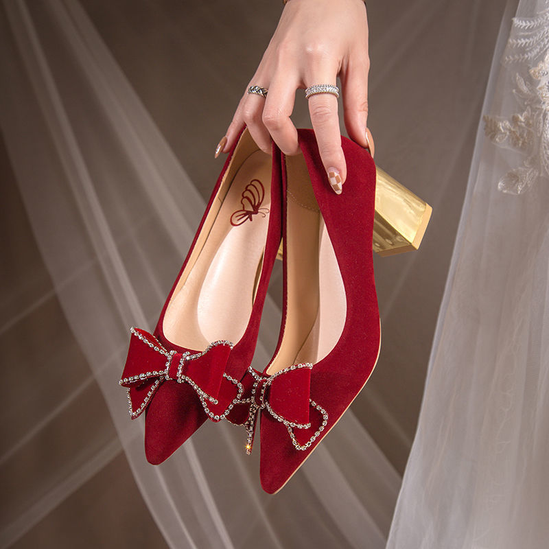 新娘结婚鞋粗跟高跟鞋2024年新款秀禾服婚鞋中式孕妇可穿礼服女鞋