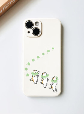 原创幸运猫咪苹果15手机壳13华为nova11华为Pura70可爱p60荣耀200四叶草vivox90适用80于小米14reno12pro硅胶