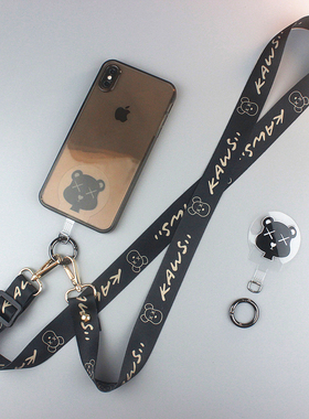 黑色暴力熊斜挎手机挂绳潮牌KAWS女款手机链新款手机带加长挂脖绳