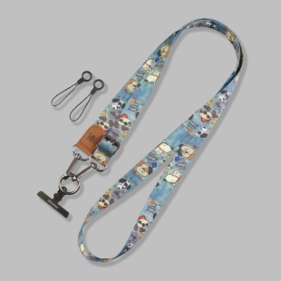 卡通小狗手机挂绳女斜挎可背带挂脖绳高端帆布纹手机挂链金属垫片