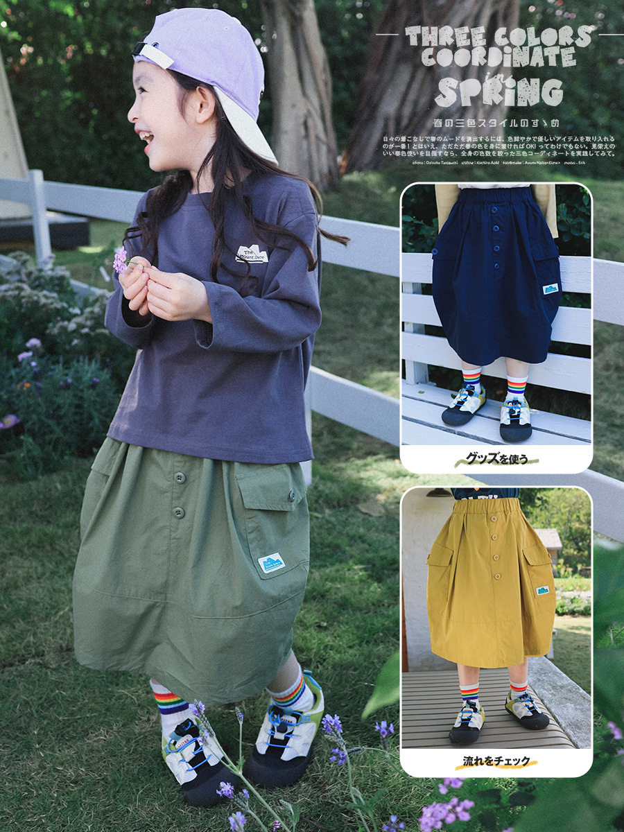 新品春款儿童山系工装裙休闲百搭半身裙女童纯棉短裙亲肤透气 软