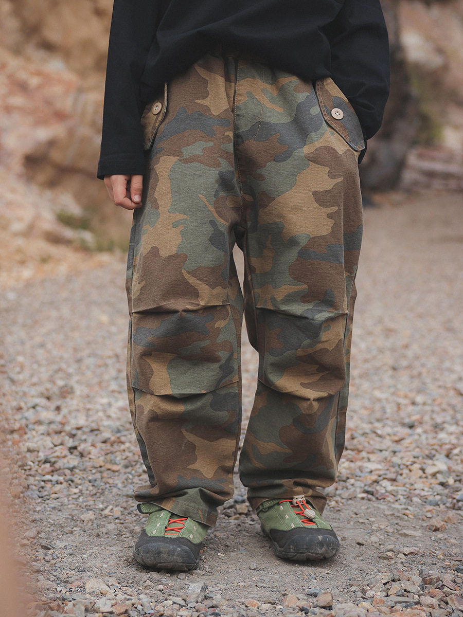 春款儿童工装裤男童休闲帅气水洗做旧迷彩裤纯棉运动长裤透气吸汗