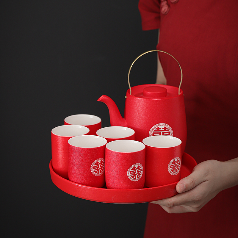 红色喜庆新婚陪嫁伴手礼茶杯套装