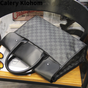 商务公文包电 Calery Klohom新款 真皮牛皮新款 格子真皮手提包横款