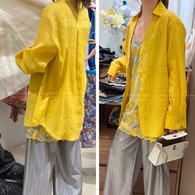 意大利进口桑蚕丝V领长袖衬衫