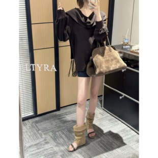 Stoptheclock 松弛感流苏围脖上衣 莱赛尔垂顺气质长袖极简通勤衫