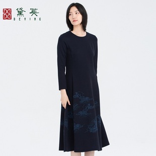 连衣裙 高端大气简约原创民族百搭绣花款 LAN4176 新品 黛英冬季