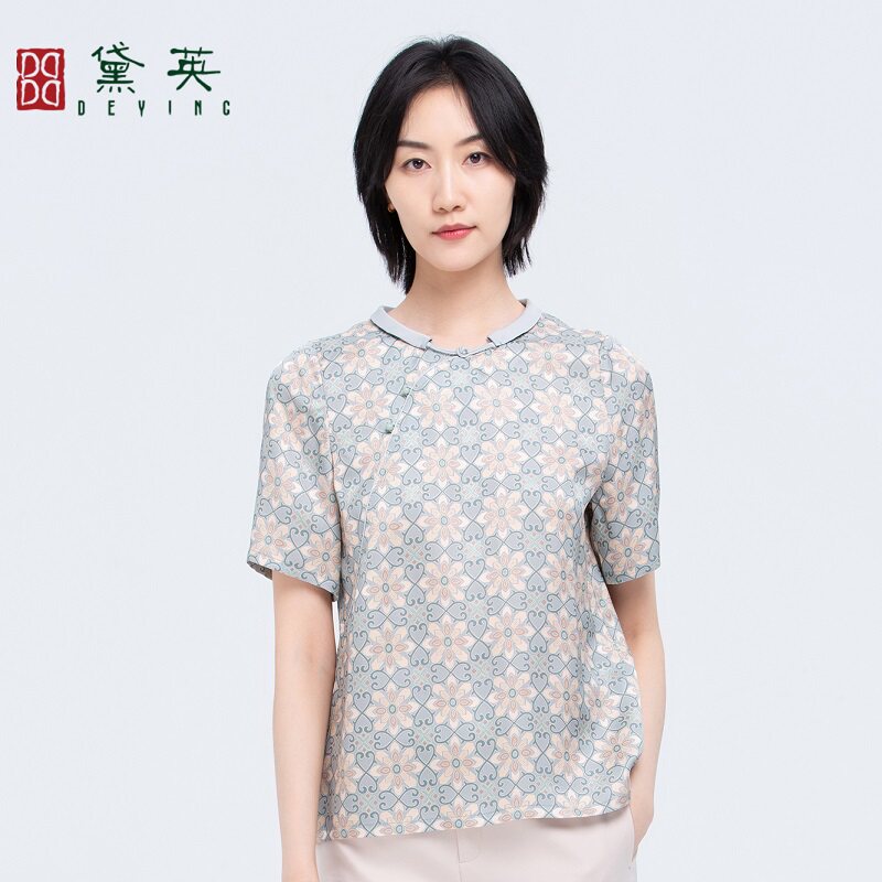 黛英夏季新款简约时尚休闲百搭款旗袍上衣 PQAO2302