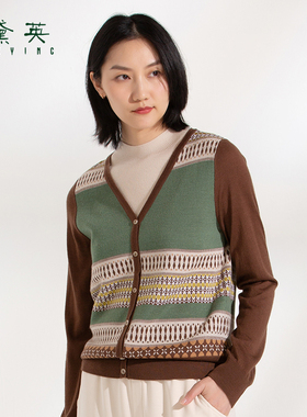 黛英女士时尚休闲百搭拼接色假两件款针织毛衫 SMAM4022
