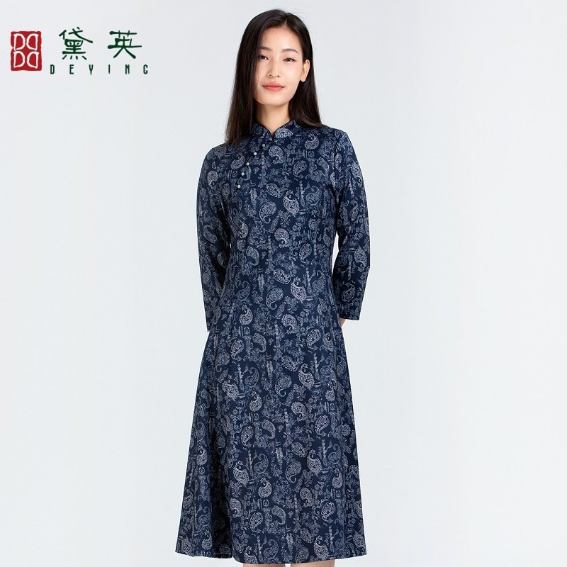 黛英冬季新品简约时尚原创设计民族风款旗袍裙 PAO4372