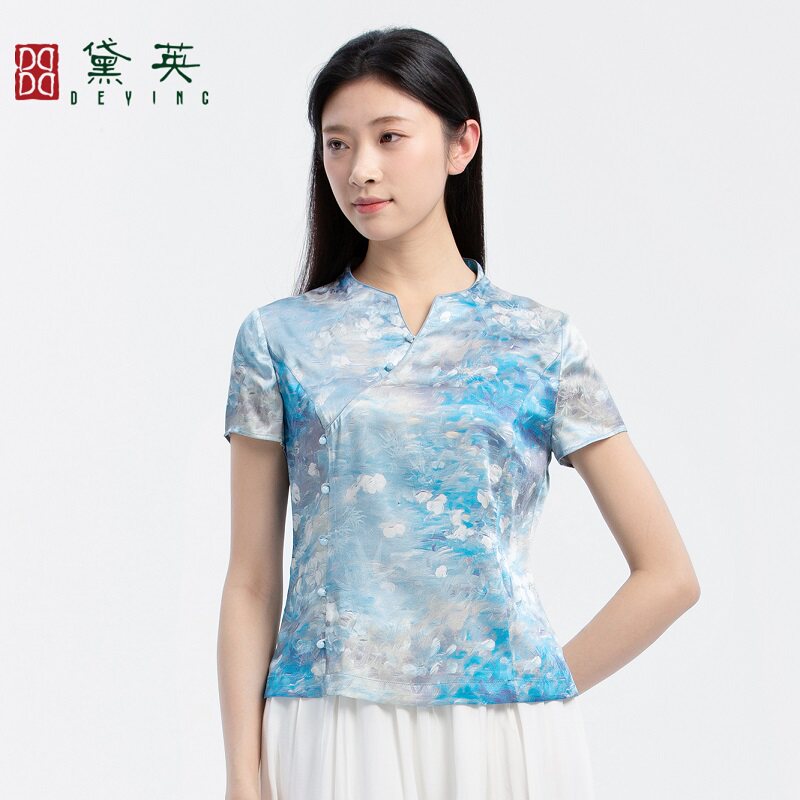 黛英夏季新品简约百搭民族风款旗袍上衣 PQAP2278