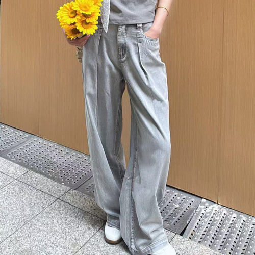 【伊纳F】松弛感高腰阔腿裤女宽松显瘦百搭牛仔裤Q53AK3287