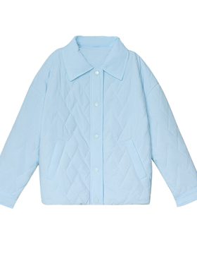 韩式简约菱格翻领保暖女棉服冬
