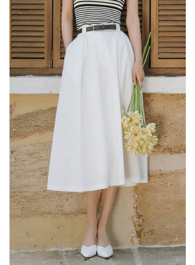 弥古法式白色半身裙高级感a字半裙女夏小个子伞裙高腰显瘦裙子