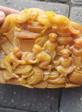 仿天然芙蓉石老挝田黄石孩童玩耍元宝摆件多子多孙家居摆设