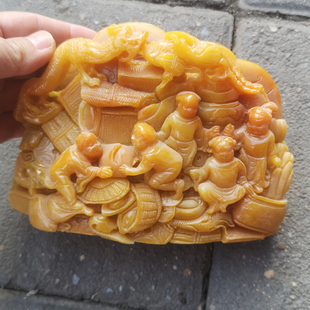 仿天然芙蓉石老挝田黄石孩童玩耍元宝摆件多子多孙家居摆设