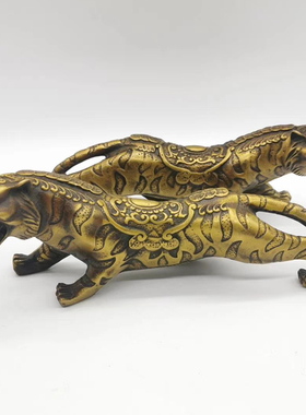 古玩铜器收藏仿古纯黄铜老虎百兽铜虎家居摆件