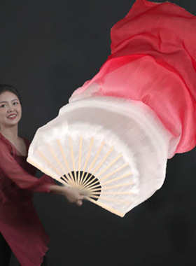 直销真丝扇子真丝肚皮舞双扇加长舞蹈扇子真丝彩色长绸扇子