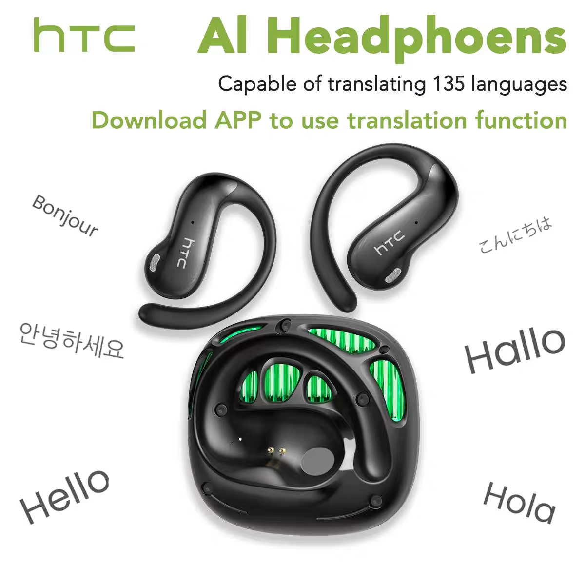 HTC NE30 开放式AI翻译蓝牙耳机降噪通话游戏零延迟定向传音