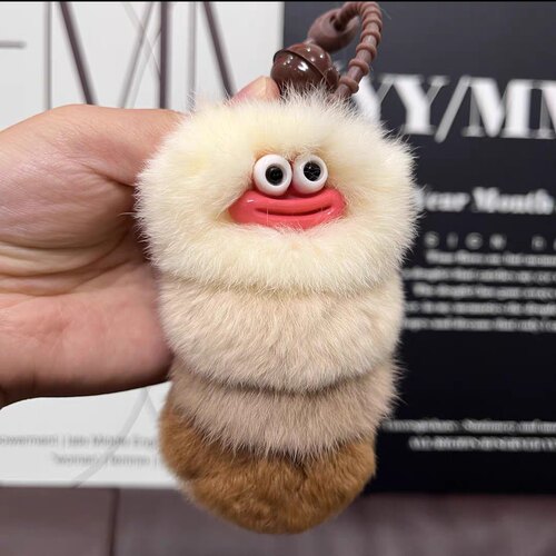真獭兔毛毛虫可爱獭兔毛汽车钥匙扣挂件毛绒公仔玩偶书包包挂饰