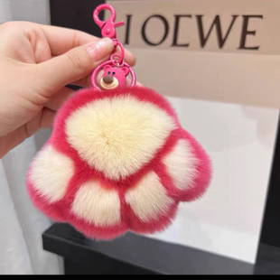 真獭兔毛草莓熊挂件书包挂件包包挂饰毛茸茸女士车钥匙挂件可爱