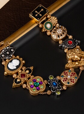 西洋古董珐琅彩绘手链高级感重工个性手饰雅苑中古vintage手链