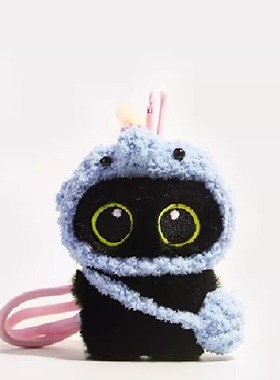 原创大眼黑猫毛绒书包背包小挂件可爱公仔精致手机挂饰汽车钥匙扣