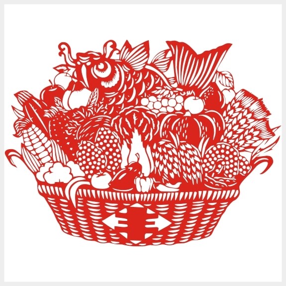 ch051 年货古典五谷丰登剪纸窗花民间喜庆新年门窗福字贴春节布置