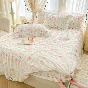 公主风夹棉床笠款床裙单件加厚夹棉防滑床罩带裙边床垫防尘保护套